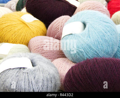 balls of wool on display Stockfoto