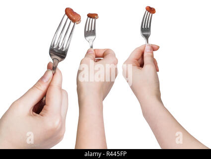 Satz von dinning Gabeln mit aufgespießt braune Bohne Stockfoto