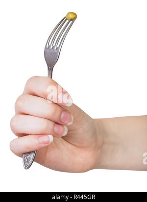 Hand dinning Gabel mit aufgespießt Erbsen Stockfoto