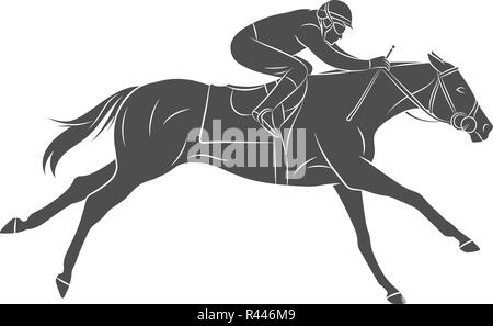 Silhouette Racing Pferd mit Jockey auf weißem Hintergrund Stock Vektor