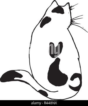 Schwarz Weiß Abbildung: Eine Katze mit einer Katze auf dem Rücken. Tattoo Idee Stock Vektor