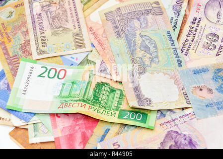 Geld aus verschiedenen Ländern Hintergrund Stockfoto