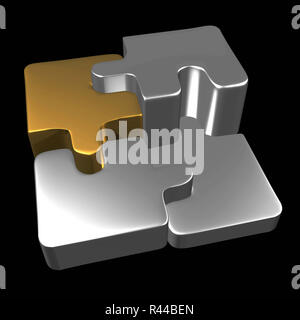 Metall Puzzleteile mit schwarzem Hintergrund Stockfoto