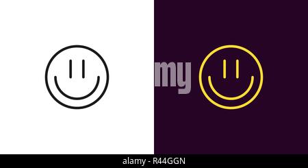 Lustige emoji Abbildung. Vektor Icon von Cartoon emoji mit Lächeln im Umriss Stil. Schwarze und Gelbe Version Stock Vektor