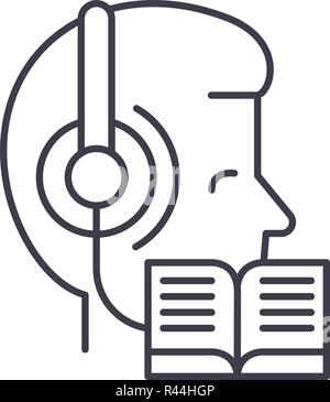 Musik hören und lesen der Zeile Symbol Konzept. Musik hören und lesen Vector Linear Abbildung, Symbol, Zeichen Stock Vektor