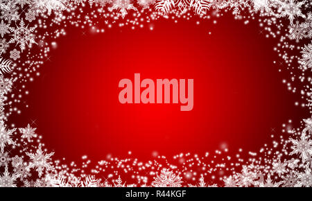 Red Christmas Background mit glühenden Effekt und weiß dekorative Eis Verzierungen für die schöne Weihnachtszeit. Stockfoto