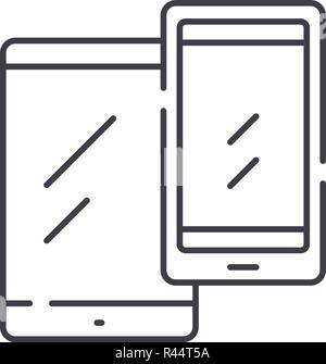 Mobile Geräte Symbol Leitung Konzept. Mobile Geräte Vector Linear Abbildung, Symbol, Zeichen Stock Vektor