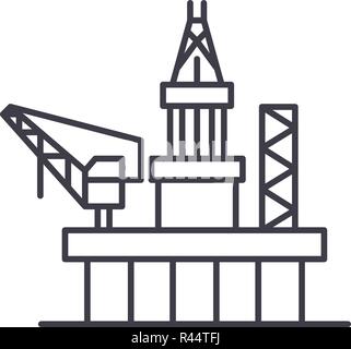 Ölplattformen Symbol Leitung Konzept. Ölplattformen Vector Linear Abbildung, Symbol, Zeichen Stock Vektor