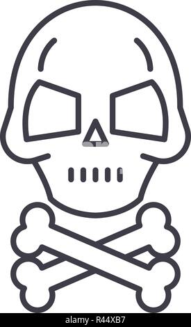 Totenkopf mit Knochen Symbol Leitung Konzept. Totenkopf mit Knochen Vector Linear Abbildung, Symbol, Zeichen Stock Vektor