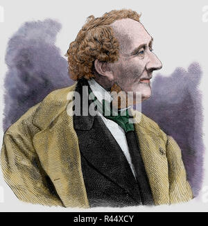 Hans-Christian Andersen (1805-1875) Dänische Autor, reicher Verfasser von Märchen und Geschichten ist berühmt für seine Kinder. Gravur. Später Färbung Stockfoto