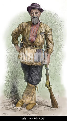 William Thomas Hamilton (1822-1908) (Uncle-Billy). American frontiersman, Scout und Trapper. Gravur. Später Färbung. Stockfoto