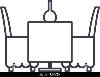 Tisch und Stühle im Restaurant Symbol Leitung Konzept. Tisch und Stühle im Restaurant Vector Linear Abbildung, Symbol, Zeichen Stock Vektor