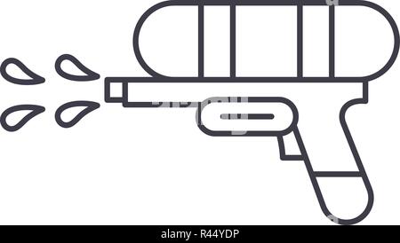 Wasserpistole Symbol Leitung Konzept. Wasser Pistole Vector Linear Abbildung, Symbol, Zeichen Stock Vektor