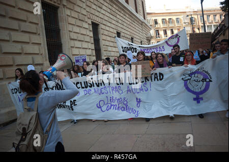 Malaga, Malaga, Spanien. 25 Nov, 2018. Die Demonstranten werden gesehen, halten ein Banner während des Protestes am Internationalen Tag für die Beseitigung der Gewalt gegen Frauen zu gedenken. Credit: Jesus Merida/SOPA Images/ZUMA Draht/Alamy leben Nachrichten Stockfoto