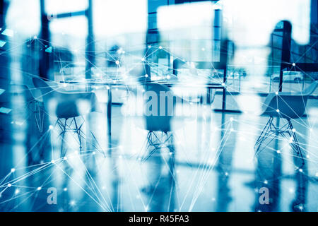 Geschäftlichen Hintergrund des mit Tagungsraum mit Netzwerk Linien. Double Exposure Stockfoto