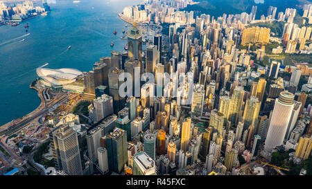 Luftaufnahme von Wan Chai und Causeway Bay, Hong Kong Stockfoto