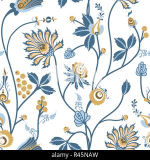 Skandinavische Floral Vektor nahtlose Muster mit Fantasy Textur mit Blumen auf weißem Hintergrund Stock Vektor