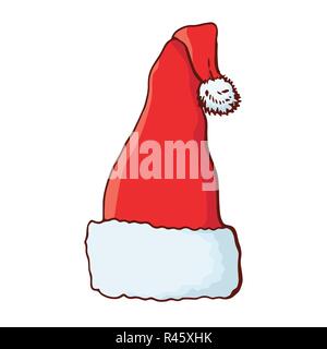 Weihnachten hat. Santa hat. Traditionelle festliche Symbol. Auf weissem Hintergrund. Doodle Stil. Vector Farbe handgezeichnete Illustrationen. Stock Vektor