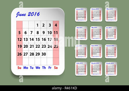 Kalender für Juni 2016 Stockfoto