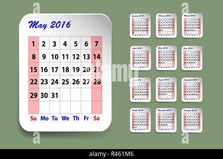Kalender für Mai 2016 Stockfoto