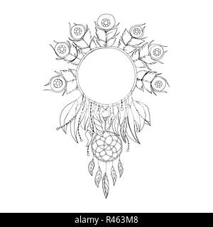 Schwarze und Weiße Dreamcatcher isoliert Vektor Symbol. Fashion Illustration für Antistress Malbuch oder Seite Design Stock Vektor