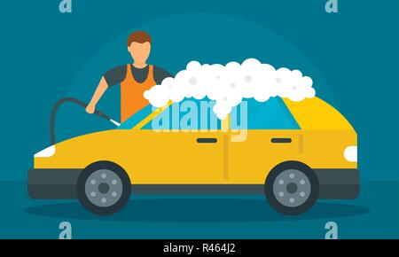 Mann Schaum car wash Konzept Hintergrund. Flache Darstellung des Menschen Schaum car wash Vektor Konzept Hintergrund für Web Design Stock Vektor