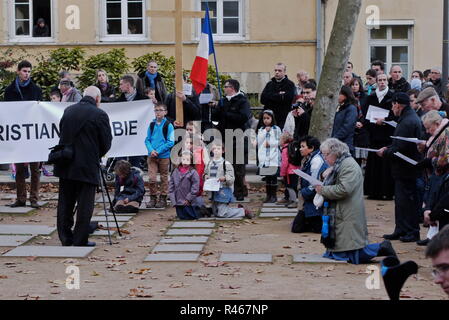 Rechten Aktivisten protestieren soll Christianophobie, Lyon, Frankreich Stockfoto