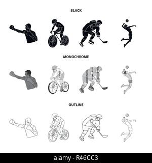 Radfahren, Boxen, Eishockey, Volleyball. Olympischen Sport Set Sammlung Icons in Schwarz, monochrom, Outline style Vektor Symbol lieferbar Abbildung. Stock Vektor