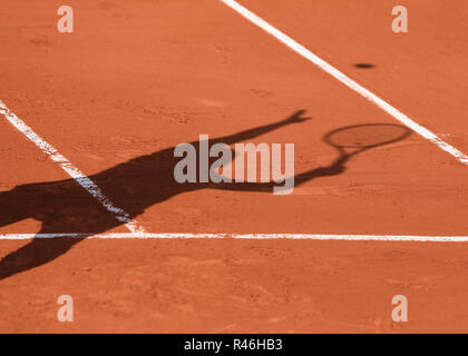 Schatten der Tennisspieler bei den French Open 2017, Paris, Frankreich, Stockfoto