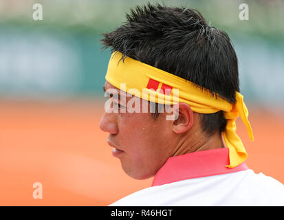 In der Nähe von japanischen Tennisspieler Kei Nishikori bei den French Open 2018, Paris, Frankreich Stockfoto