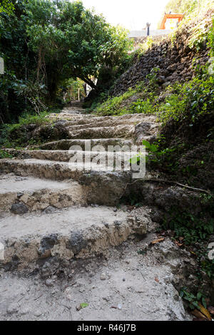 Steintreppe, die auf Tembeling pool Stockfoto