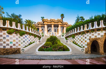Park Guell Treppe in Barcelona, Spanien Stockfoto