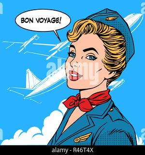 Bon voyage Stewardess Flugzeug Reisen Tourismus Stockfoto