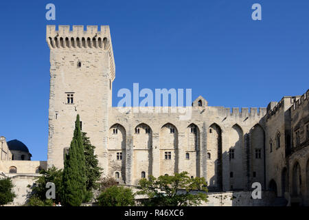 Mittelalterliche Turm, Tour de la Campagne, & gotische Fassade der Päpste Palace, Palais des Papes, Palast der Päpste oder Papstpalast, Avignon Provence Stockfoto