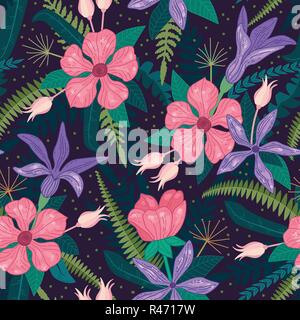 Whimsical, sich wiederholendes Muster. Florale Komposition. Hand gezeichneten Stil. Vector Illustration. Stock Vektor