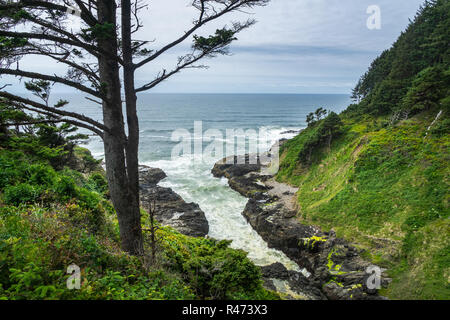 Devil's Churn übersehen, Cape Perpetua Scenic Area, Yachats, Küste von Oregon, USA. Stockfoto