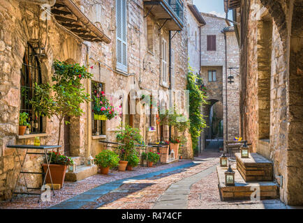 Ein malerischer Anblick in Assisi. Provinz Perugia, Umbrien, Italien. Stockfoto