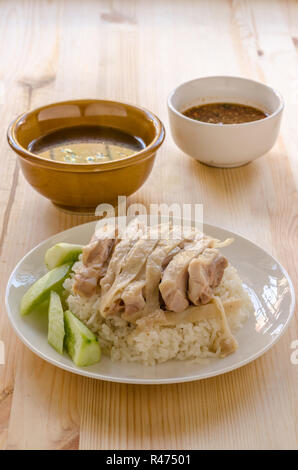 Hainanese chicken Reis oder Reis in Hühnerbrühe gekocht Stockfoto