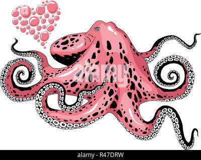 Cartoon pink Octopus liebe Clip-art auf weißem Hintergrund Abbildung isoliert Stock Vektor