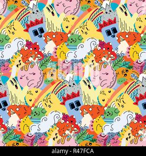 Lustige doodle Monster auf nahtlose Muster für Drucke, Karten, Designs und Malbücher. Vector Illustration Stock Vektor