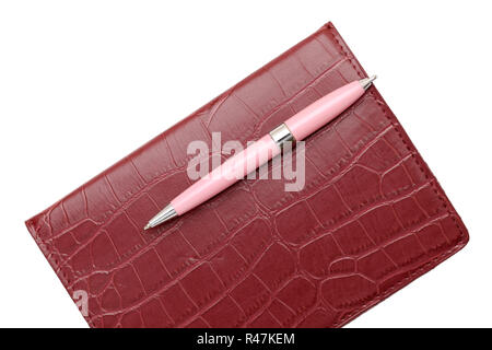 Leder Notizbuch und Stift Stockfoto