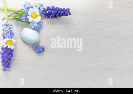 Vergiss mich nicht Hintergrund mit Gänseblümchen und Traubenhyazinthen Stockfoto