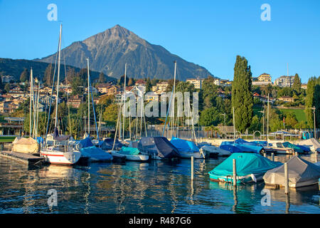 Blick auf den Thunersee in Spiez Stockfoto