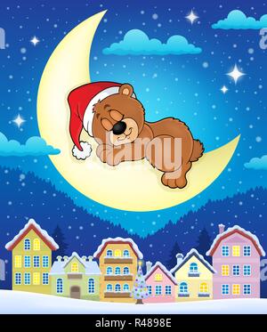 Weihnachten Stadt mit Sleeping Bear Stockfoto