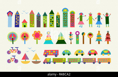 Stadt-Element legen Sie Farbe Geometrie glücklich Dekoration Stockfoto