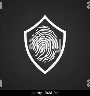 Finger Drucken Sicherheit auf der Abdeckung auf schwarzem Hintergrund für Grafik- und Webdesign, modernen einfachen Vektor unterzeichnen. Internet Konzept. Trendy Symbol für Web site Design web-Taste oder mobile App. Stock Vektor