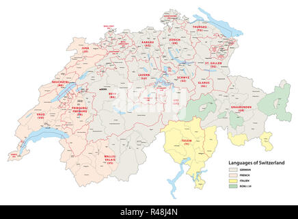 Sprachen der Schweiz Karte Stockfoto