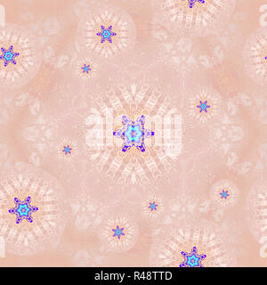 Abstrakte geometrische Hintergrund, nahtlose floral Kreise Muster Hellblau und Violett mit Beige Schnürsenkel auf Rosa, zart und verträumt Stockfoto