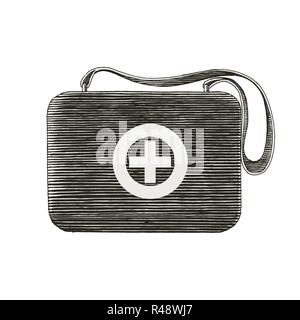 Medizinische Erste Hilfe Tasche hand Zeichnung Vintage Style Stock Vektor