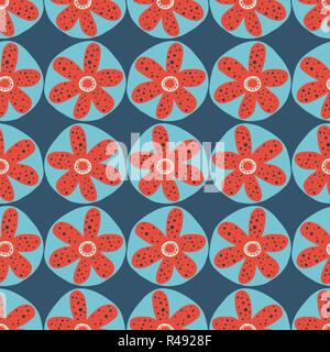 Skandinavische Blumen nahtlose Vektor Hintergrund. 60er, 70er Retro Blumenmuster. doodle Blumen Stock Vektor